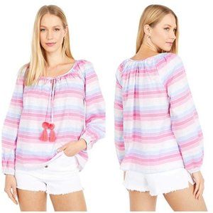 J. Crew Peasant Top In Metallic Pastel Stripe